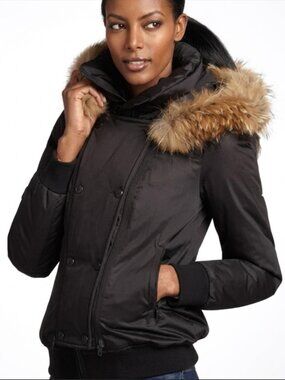 Soia & Kyo Black Down-filled Bomber with real fur
